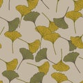 Seamless pattern engraved leaves Ginkgo Biloba. Vintage background botanical with foliage in hand drawn style Royalty Free Stock Photo