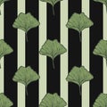 Seamless pattern engraved leaves Ginkgo Biloba. Vintage background botanical with foliage in hand drawn style Royalty Free Stock Photo