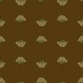 Seamless pattern engraved leaves Ginkgo Biloba. Vintage background botanical with foliage in hand drawn style Royalty Free Stock Photo