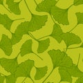 Seamless pattern engraved leaves Ginkgo Biloba. Vintage background botanical with foliage in hand drawn style Royalty Free Stock Photo