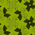 Seamless pattern engraved leaves Ginkgo Biloba. Vintage background botanical with foliage in hand drawn style Royalty Free Stock Photo