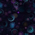 Enthralling maximalist pattern with blue and purple circles on black