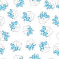 Seamless pattern envelopes blue bow
