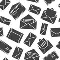 Seamless pattern with envelopes flat glyph icons. Mail background, message, open envelope with letter, email vector
