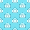 Seamless pattern with envelopes flat line icons. Mail background, message, open envelope with letter, email vector Royalty Free Stock Photo
