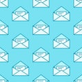 Seamless pattern with envelopes flat line icons. Mail background, message, open envelope with letter, email vector