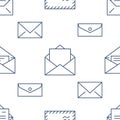 Seamless pattern with envelopes flat line icons. Mail background, message, open envelope with letter, email vector Royalty Free Stock Photo