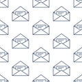 Seamless pattern with envelopes flat line icons. Mail background, message, open envelope with letter, email vector