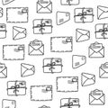 Seamless pattern with envelopes over white background Royalty Free Stock Photo