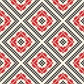 Seamless pattern with ethnic geometric abstract ornament. Cross stitch slavic embroidery motifs. Royalty Free Stock Photo