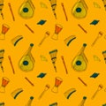 Seamless pattern with Ethnic musical folk instruments.