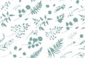 Seamless pattern of Eucalyptus palm fern different tree, foliage