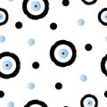 Seamless pattern with evil eye in black and blue colors - polka dots