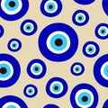 Seamless pattern with evil eyes. Symbol of protection Turkey, Greece, Cyprus, Crete. Background with magic items
