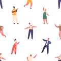 Seamless Pattern with Excited Children Boys And Girls Characters Pointing Fingers, Directing Attention With Gestures