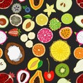 Seamless pattern with exotic fresh fruits.