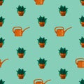 Seamless pattern with exotic home plants. Teamplate for scrapbook, poster, textile and wallpapers. Royalty Free Stock Photo