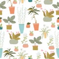 Seamless pattern with exotic house plants on white background