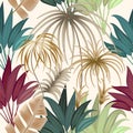 Seamless pattern of exotic jungle plant tropical palm leaves, fl Royalty Free Stock Photo