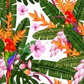 Seamless Pattern with Exotic Tropical Flower and Macau