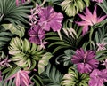 Seamless pattern Exotic tropical flowers in trendy colors