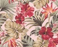 Seamless pattern Exotic tropical flowers in trendy colors