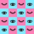 Seamless pattern with eyelashes. Open eye with lash. Cute eyelash. Background with lashes. Vector illustration.