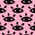 Seamless pattern with eyes drawn with a watercolor brush. Sketch, grunge, ink. Simple stylish print.