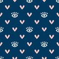 Seamless pattern with eyes and hearts. Cute girly endless print. Royalty Free Stock Photo