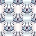 Seamless pattern with eyes magical pattern. Mystical icon hand drawn print. Cartoon style, sign esoteric, inspiration eye