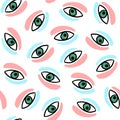 Seamless pattern with eyes on white background. Flar vector illustration. Texture for print, fabric, design.