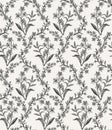 Seamless pattern isolated flowers Vintage background Wallpaper Drawing engraving. Vector illustration Royalty Free Stock Photo
