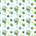 Seamless pattern for fabric or poster. Repeat healthy Breakfast with avocado. Good nutrition. Royalty Free Stock Photo