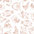 Seamless pattern with fabulous birds in doodle style.