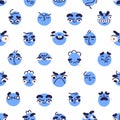 Seamless pattern with face avatars, emojis. Different emotions, expressions, endless background with emoticon characters