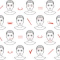 Seamless pattern of face plastic surgery with line icons. Flat design. Vector