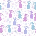 Seamless pattern with fairies silhouette in pastel color.