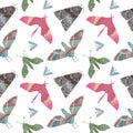 Seamless pattern fairy moths Royalty Free Stock Photo