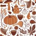 Seamless pattern with fall, autumn season objects