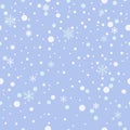 Seamless pattern. Falling snow, snowflakes background. Blue. Vector.