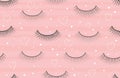 seamless pattern false eyelash. Background for the beauty salon. Decorative cosmetics and makeup. Closed eye.