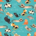 Seamless pattern family of cats