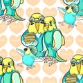 Seamless pattern Family of wavy parrots mom, dad and baby. vector illustration