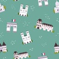 Seamless pattern with famous landmarks and symbols of France