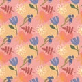 Seamless pattern fancy pink floral background wallpaper, bell flower chamomile leaf Royalty Free Stock Photo