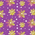 Seamless pattern from fantastic flowers on a lilac background.