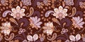 Seamless pattern with fantasy flowers, natural wallpaper, floral decoration curl illustration. Paisley print hand drawn Royalty Free Stock Photo