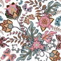 Seamless pattern with fantasy flowers, natural wallpaper, floral decoration curl illustration. Paisley print hand drawn Royalty Free Stock Photo