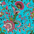 Seamless pattern with fantasy flowers, natural wallpaper, floral decoration curl illustration. Paisley print hand drawn Royalty Free Stock Photo