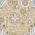 Seamless pattern with fantasy mystic symbols, Royalty Free Stock Photo